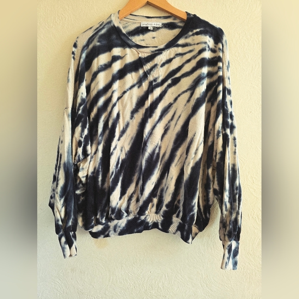 Young Fabulous & Broke,Juliette Tie Dye Crewneck Sweatshirt, Blue Safari Size M